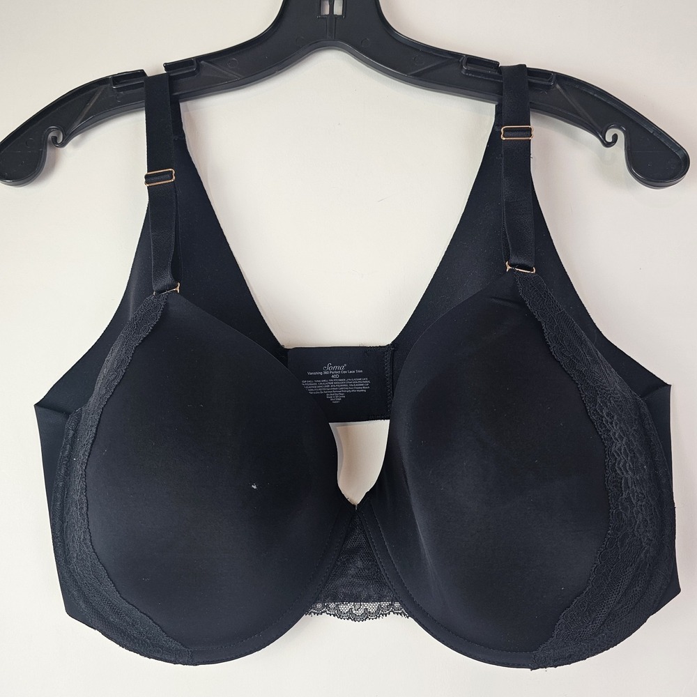 Soma 40D Black Bra Vanishing 360 Perfect Coverage Lace Trim UW Back Close